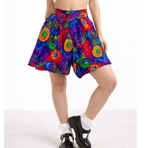 Z2 Vintage Pat Argenti 100% Silk Shorts Baggy Floral Bright 80s Small Women's